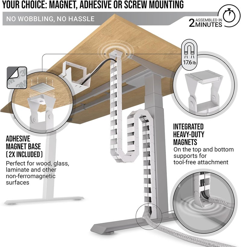 Ultimate Setup Under Desk Cable Management Vertebrae - Perfect for Sit Stand Desk - White, 133 cm - Image 3